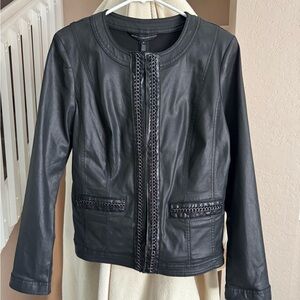 Black faux leather medium White House Black Market Jacket with Chain Detail
